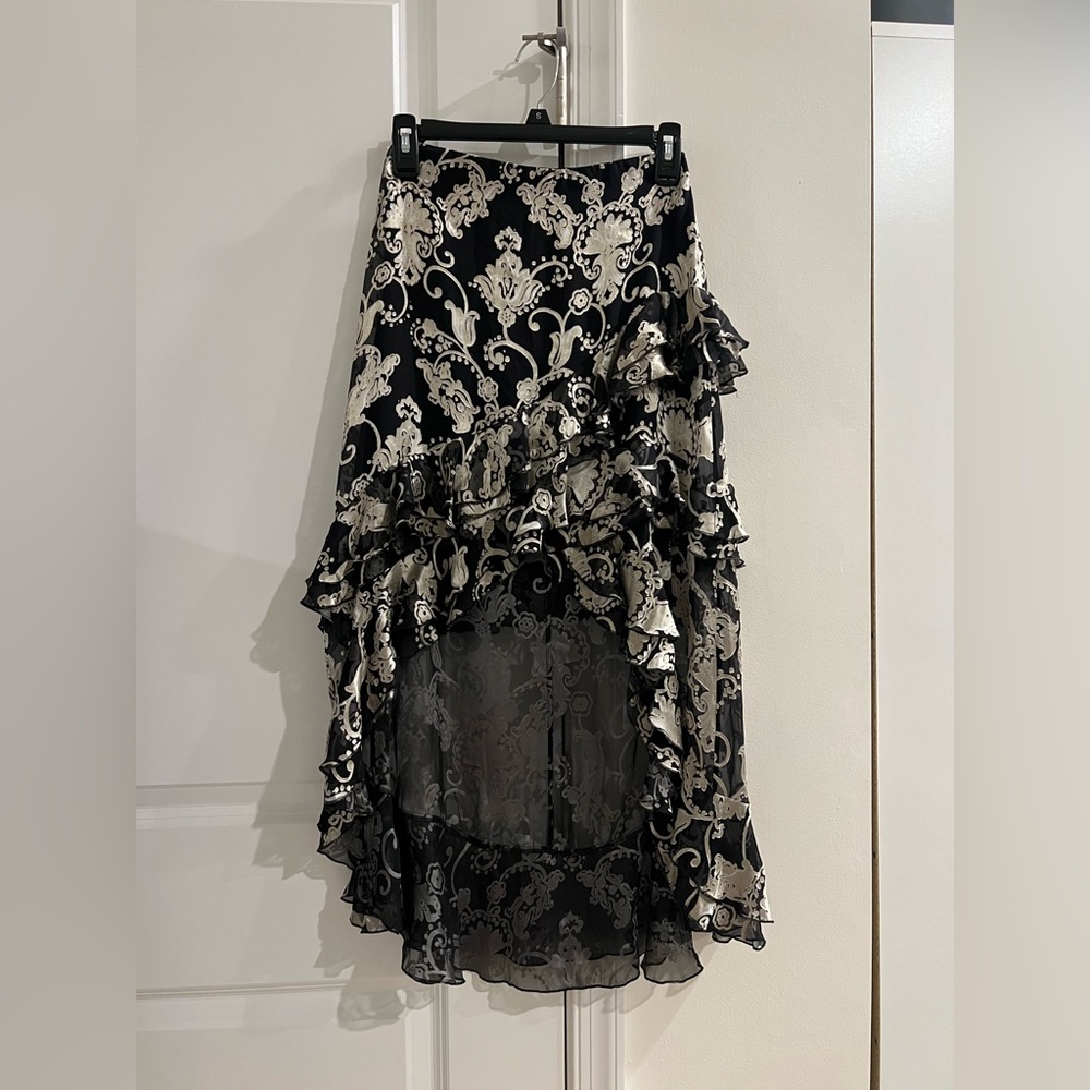 Alice + Olivia Black and White Asymmetrical Maxi Skirt